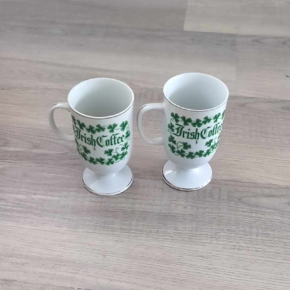 Green and White Irish Coffee Mugs